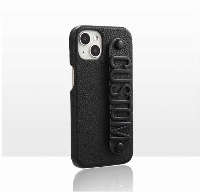 CUSTOM LARGE REAL LEATHER IPHONE CASE- BLACK ON BLACK