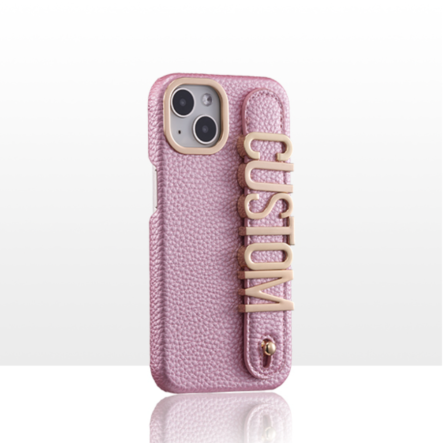 CUSTOM LARGE LEATHER IPHONE CASE- PEARLY PINK
