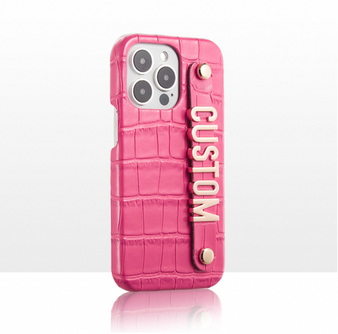 CUSTOM CROC LEATHER IPHONE CASE- CHERRY PINK