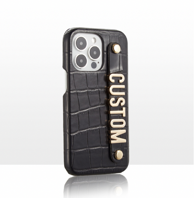 CUSTOM CROC LEATHER IPHONE CASE- BLACK