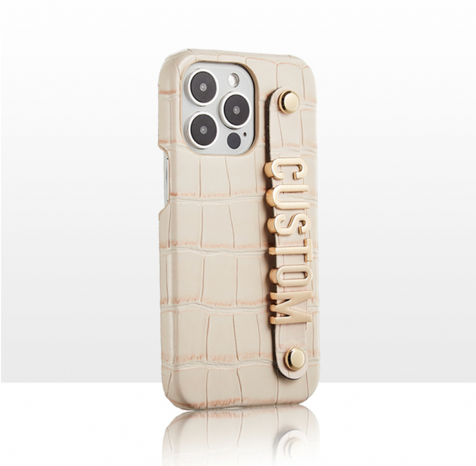 CUSTOM CROC LEATHER IPHONE CASE-OFF WHITE