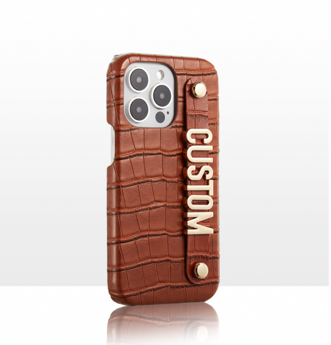 CUSTOM CROC LEATHER IPHONE CASE- BROWN