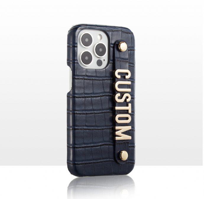 CUSTOM CROC LEATHER IPHONE CASE- NAVY