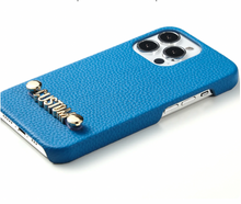 Load image into Gallery viewer, MINI CUSTOM REAL LEATHER IPHONE CASE- BUBBLEGUM BLUE