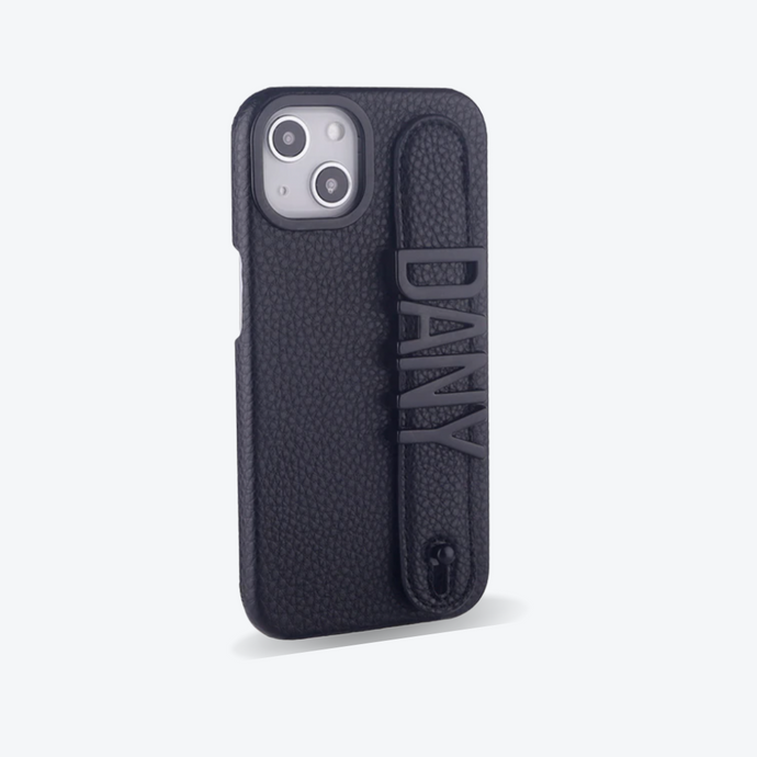 CUSTOM LARGE LEATHER IPHONE CASE- BLACK ON BLACK